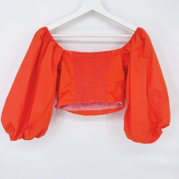 Tanya Taylor Alondra Off Shoulder Puff‎ Sleeve Crop Top Sz 2 - Picture 6 of 11